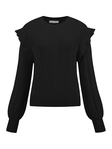 Women's Casual Sweater Top Ruffle Long Sleeve Fall Winter Ribbed Knit Pullover Tops