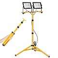 21000 Lumen Work Lights with Stand, 3 Adjustable Head LED Work Light, with Adjustable and Foldable Tripod Stand, Waterproof Lamp with Individual Switch with 6500 Kelvin Color (2-Head-Yellow)