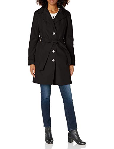 Calvin Klein Women's Single Breasted Belted Rain Jacket with Removable Hood