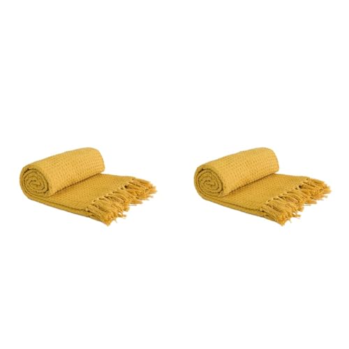 Emma Barclay Honeycomb Throw 50 x 60 Ochre, 100% Cotton, 50x60 (127x152cm), HONE5060OCH (Pack of 2)