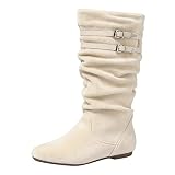 Jemnpela Botines de Ante para Mujer Caña Media Estilo Retro Arrugado Punta Redonda Tacón Bajo Plano Cremallera Lateral Completa Calzado Casual para Todas las Estaciones para Trabajar Citas y Viajar
