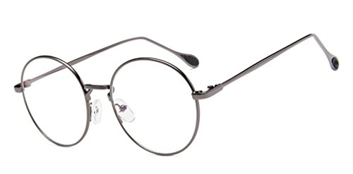 DAUCO Unisex Silber Und Schwarz Retro Sixties Style rund Metall Brillen Klare Linse