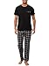 Winovia Schlafanzug Herren Kurzarm mit Langer Karierter Hose, 100% Baumwolle Pyjama Set für Männer, Weiche Nachtwäsche mit Brusttasche, Zweiteiliger Hausanzug & Loungewear Schwarz S