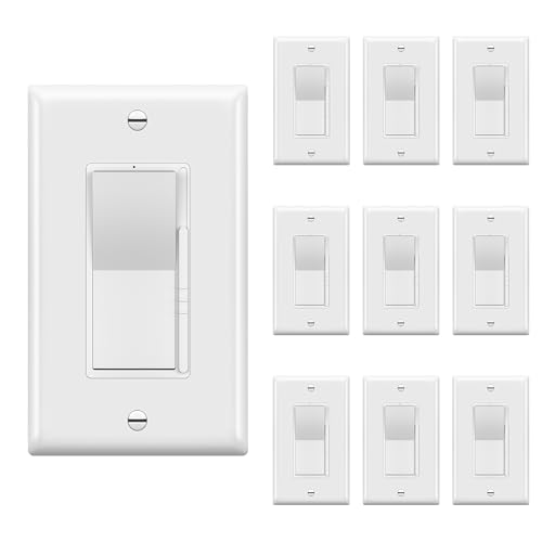 Image of TOPGREENER Digital Dimmer Paddle Light Switch for Dimmable 300W LED /CFL Lights, Single Pole /3-Way, Modern Upgrade,LED Slide Dimmer, Wall Plate Included, UL Listed, White,10 Pack