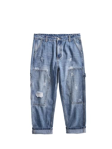 Men's Y2K Retro Harajuku Jeans Ripped Fashion Loose Korean Style Nine-Point Pants