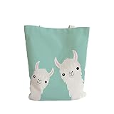 HUIKDY Dessin animé mouton toile fourre-tout bandoulière école sac à bandoulière travail plage déjeuner voyage et Shopping sac d'épicerie 33x40 cm UY2