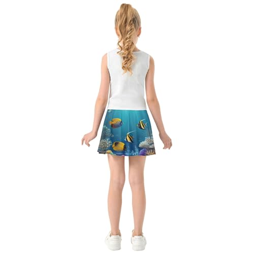 Joisal Underwater Colorful Fish Bright Kids Tennis Skirts Cool Pink Girls Skorts Athletic Shorts Teen Skirt 4t4