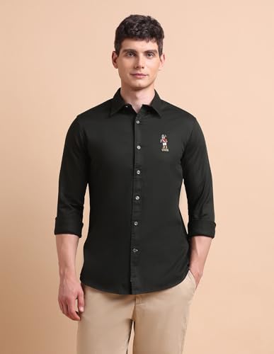 Image of U.S. POLO ASSN. Solid Tailored Fit Shirt for Men - 100% Cotton, Breathable & Comfortable, Full Sleeves Casual Shirt for Men