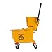 Carlisle FoodService Products 35-Quart Commercial Mop Bucket with Side-Press Wringer, Integrated Pour Spout, and Smooth Rolling Casters for Commercial Cleaning, Durable Polypropylene, Yellow