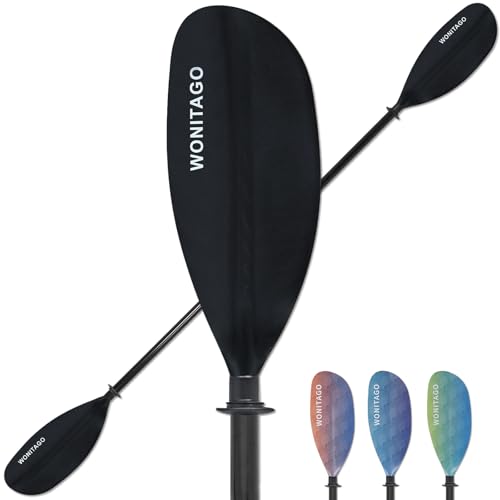 WONITAGO Kayak Paddle with Fiberglass Paddle and Nylon Blade, Adjustable Kayaking Oars, 230-250 cm/90-98 inch, Black