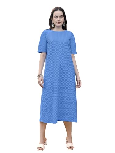 Image of PURVAJA Women's Polyester Blend A-Line Below The Knee Dress