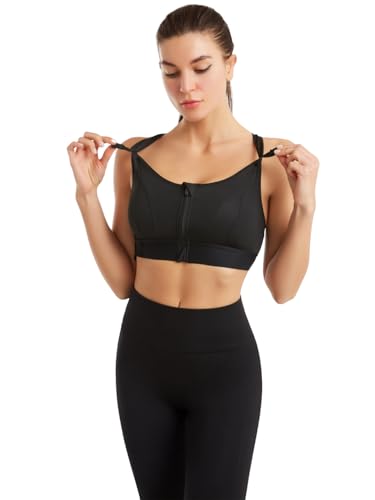Image of Celary Woman's Sports Bra|Polyester Spandex High Impact Front Zip Sports Bra |Size:- XS to 5XL |Gym Workout & Yoga Running Activewear Bra with Criss Cross Back Support