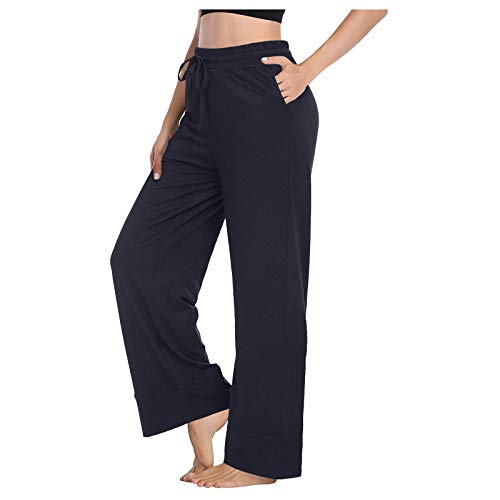 QJDFLL - QJDFLL Pantalon Pyjama décontracté Pantalon de Yoga Femmes Sport Long Couleur Pantalon Solide Confortable (Navy, XL)