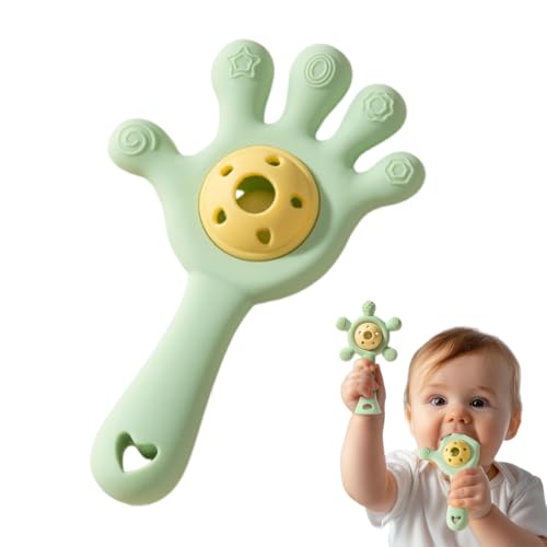 OUDQFCJ Mordedor y Sonajero para Bebés BPA Libre de Alimentos Diseño Ergonómico para Fortalecer el Agarre y Desarrollo Auditivo Ideal para Bebés de 0-36 Meses (Verde)