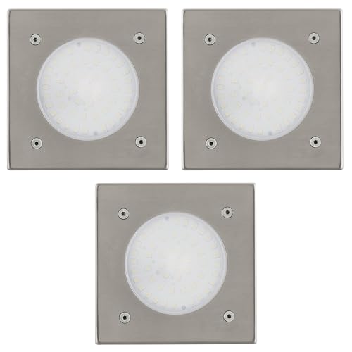 EGLO 3er Set LED Bodeneinbauleuchte Lamedo, 1 flammige Einbauleuchte, Wegelampe aus Edelstahl, Farbe: Silber, Glas: Weiß, satiniert, eckig, IP67