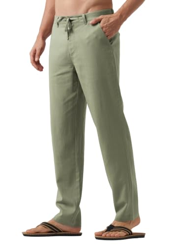 Image of Willit Men's Linen Pants Casual Lightweight Drawstring 29 inch 30 inch 32 inch