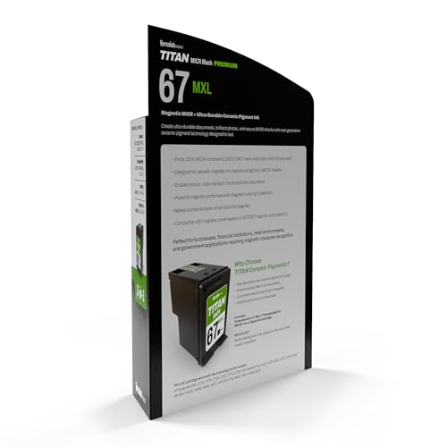 Image of VersaInk-Nano 67 MXL Premium Titan-Magnetic (MICR 3-in-1) Black Ink Cartridge Replacement of 67 and 67 XL, Works with DESKJET 2723,2734,2755,2855,4133,4155,4255, Envy 6055,6075,6455,6475