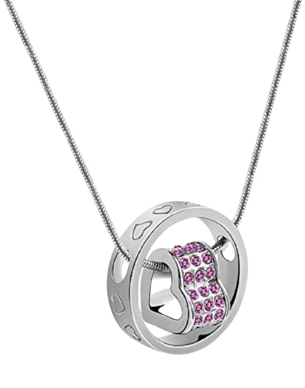Vientiq Pink Crystal Heart Circle Silver-Plated Pendant Chain Necklace for Women and Girls (B0C624ZZTT) Amazon Price History, Amazon Price Tracker