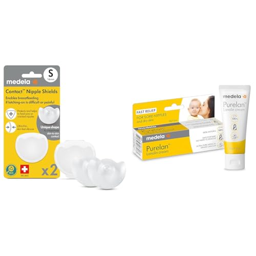 Image of Medela Latch & Protect Bundle | 2 Count 16mm Extra Small Nipple Shields with Carrying Case & Purelan Lanolin Nipple Cream | Purelan to Protect Against Cracked Nipples, Shields to Support Latch Issues