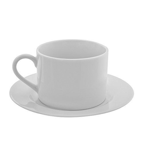 10 Strawberry Street Z-Ware Porcelain 8 Oz Can Cup and Saucer, Set of 6, White