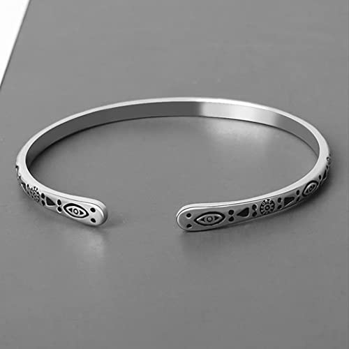 Sterling Silver Cuff Bracelets For Women Men, Handmade Adjustable Boho Engraved Ethnic Silver Bangle Bracelets (Silver-2) #TOP6