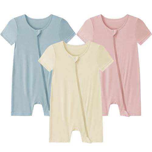 Image of Ekkimy Bamboo Rayon Romper,Unisex Baby Footless,Unisex Short Sleeve Zipper Rompers,Sleep and Play Clothes