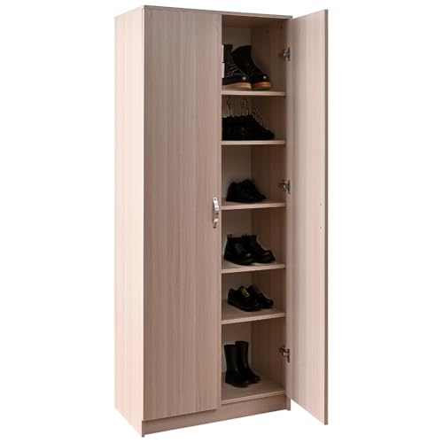 BAKAJI Armadio Scarpiera Gabriella a 2 Ante con 6 Ripiani Altezza 182 cm, Porta Scarpe in Legno Multiuso, Mobile Alto Portascarpe Salvaspazio Indipendente Design Minimal Armadietto Organizer (Olmo)