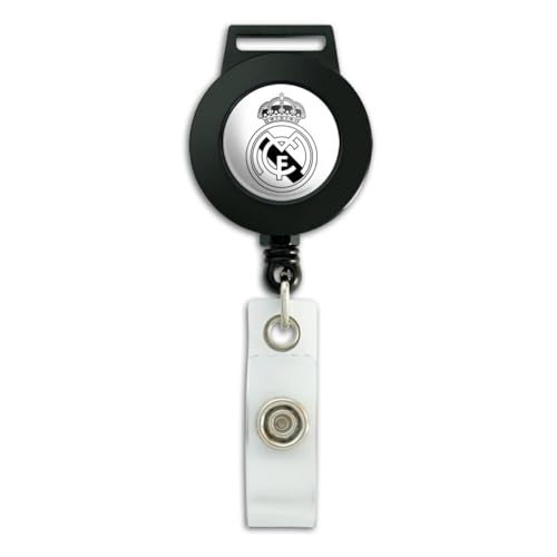 Graphics & More Real Madrid FC Crest Black and White Lanyard Retractable Reel Badge ID Card Holder