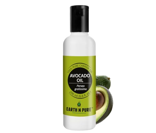 Image of Earth N Pure Avocado Oil | 100% Pure & Natural | Cold Pressed | Deep Moisturizing Carrier Oil for Hair, Face, Beard, Body & Scalp | Vegan & Cruelty-Free | 200ml