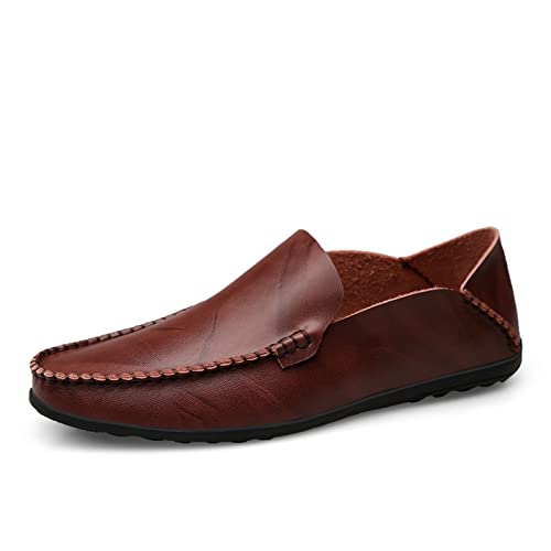 Mens Loafers Genuine Leather Stitching Details Round Toe Rubber Sole Simple Comfortable Flat Heel Anti-Slip Outdoor Slip-on2