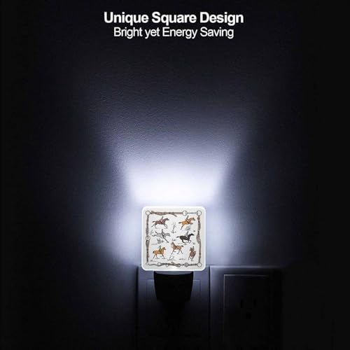 Image of LED Night Light,Horse Race Rider Equestrian Sport LED Night Light Plug into Wall with Dusk to Dawn Light Sensor White Energy Efficient Nightlight for Bedroom Hallway Living Room Kitchen