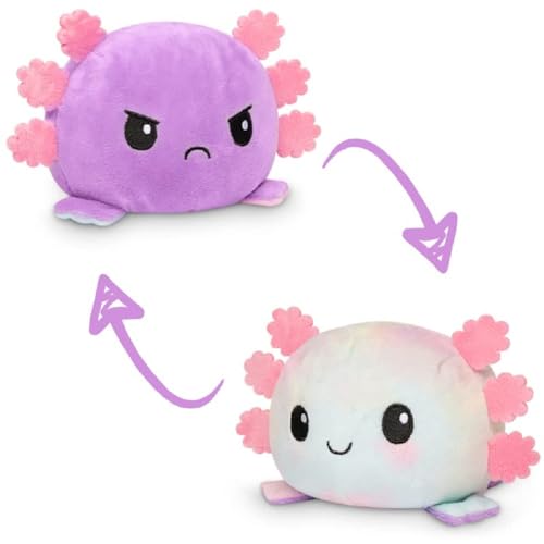 Image of TeeTurtle Reversible Axolotl Plushie 4-Inch Purple Tie-Dye Two-Sided Flip Plush Toy with Embroidered Details - Cute Mini Collectible Plush for Kids, Teens, and Adults