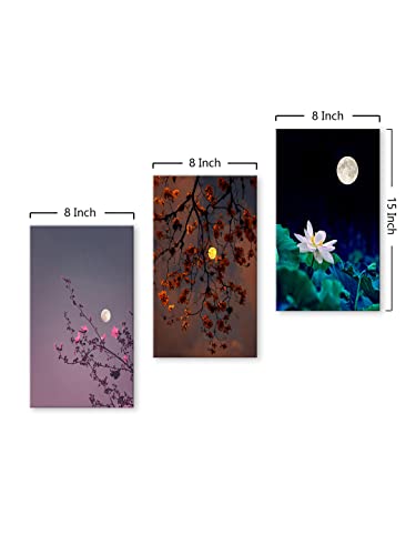 Image of 999STORE Leaves With Moon home room decor framed stylish modern wall frames hanging items for living (Set of 3 Panels Paper Print 24X15 Inches) MDF3Frames039