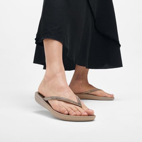 Image of FitFlop Womens iQushion Sparkle Ergonomic Flip Flops for Walking, Lightweight Waterproof Cushioned Thong Sandals for Women with Non Slip Bottom and Arch Support | Lightweight Waterproof Walking Sandals w /Cushioned Comfort & Arch Support