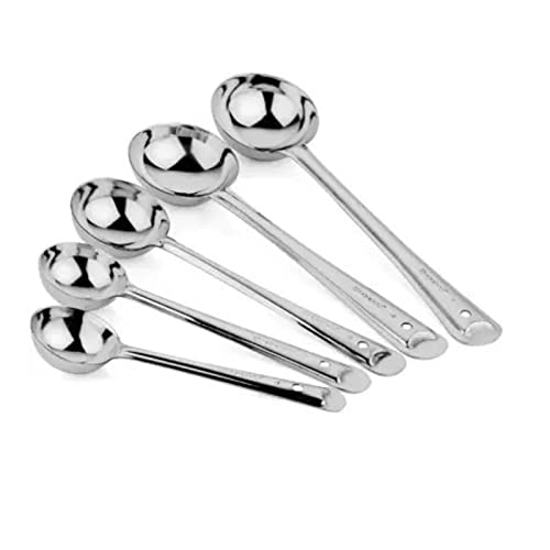 Image of Stainless Steel 5 Size Ladle Serving Spoon Set | Heavy Duty Cooking & Serving Spoon for Kitchen Use (Pack of 5)