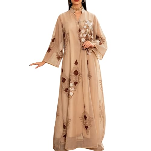 Robe longue tunique manches transparentes col en V pour soirée chic
