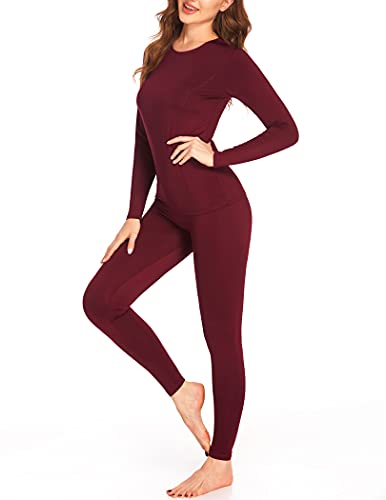 Ekouaer Fashion Silk Women's Silk Thermal Underwear Sets | Silk Long Johns for Women | Silk Long Underwear Sets
