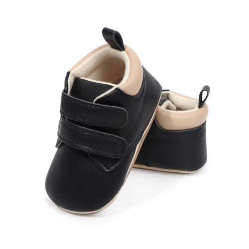 Image of HsdsBebe Baby Boys Girls Pu Leather Hard Bottom Walking Sneakers Toddler Rubber Sole First Walkers Infant Cartoon Slippers Crib Shoes