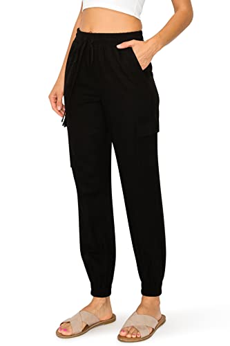 Cali1850 Women's Linen Joggers Pants - Oceanside Drawstring Elastic Waist Casual Lounge Tapered Leg Trousers with Pockets2