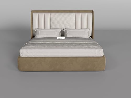 Image of Modern Upholstered Queen Size Bed with Box Storage for Bedroom | Wooden Double Bed with Storage | Platform Cot with Upholstery Premium Fabric | 6.5 x 5 Ft, Sheesham Wood (Brown Color)