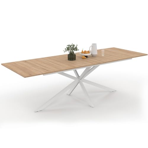 IDMarket - Esstisch, ausziehbar, rechteckig, Alix, 8-12 Personen, Spinnenfuß, Holz und Weiß, 200 – 240 cm IDMarket - Esstisch, ausziehbar, rechteckig, Alix, 8-12 Personen, Spinnenfuß, Holz und Weiß, 200 – 240 cm