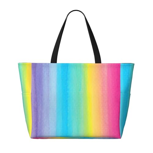 Pretty Watercolor Rainbow Design Extra Large Beach Tote Bag – Beach Vacation Essentials With 7 Pockets, Durable Polyester Carryall For Swim, Pool & Camping2