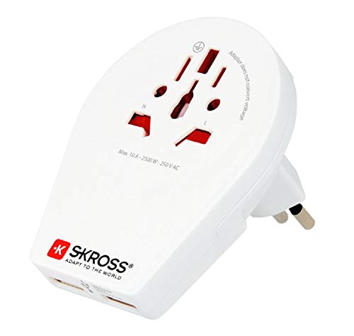 SKROSS | 1.500264 | World to Switzerland + Italy + Brazil USB - Adaptateur de Voyage - Monde vers Suisse, Italie et Brésil avec USB Chargeur