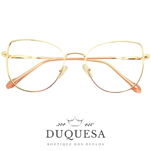 Óculos Armação Grau Gatinho Retro Feminino Original Dourado