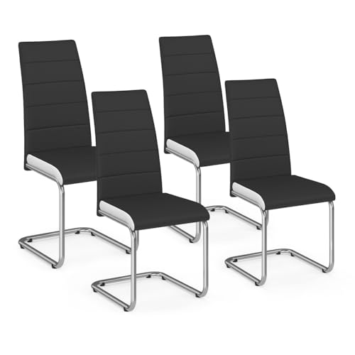 IDMarket - Lot de 4 chaises MIA Noires liseré Blanc pour Salle à Manger