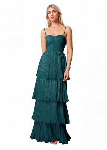 Spaghetti Strap Prom Dresses for Teens Long Chiffon Tiered A Line Ruffle Formal Evening Ball Gown for Women 2025