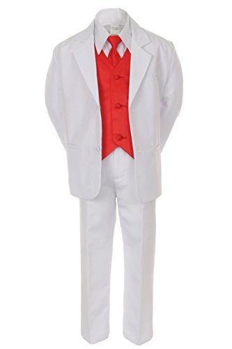 7pc RED Vest Necktie Boy Baby Toddler Kid White Formal Suit Tuxedo S-20 (Large (12-18 months))