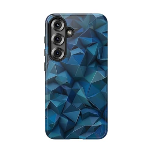 Motif polygone géométrique bleu foncé coque Samsung S25 antichoc rigide