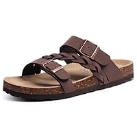KIDMI Women's Cork Footbed Sandals with Arch Support Comfortable Slip-On Slide Sandals With Adjustable Buckle for Summer, Brown 39