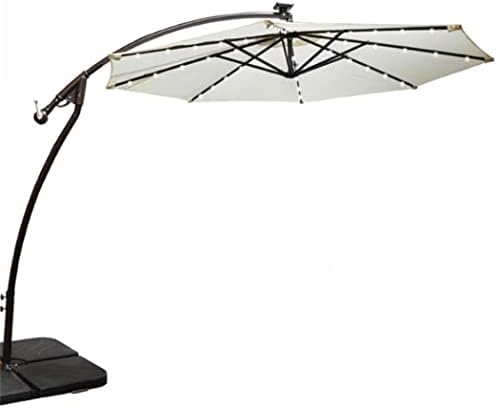 ZJDU Solar Patio Umbrellas,Solar LED Offset Patio Umbrella,Led Lighted Outdoor Table Market Umbrella, with Push Button Tilt/Crank,8 Ribs, for Garden, Lawn, Deck, Backyard & Pool,Rice White,3m